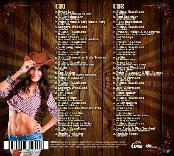 CD-Cover mit Frau im Cowboy-Outfit und Titelliste. Hintergrund aus Holzplanken.