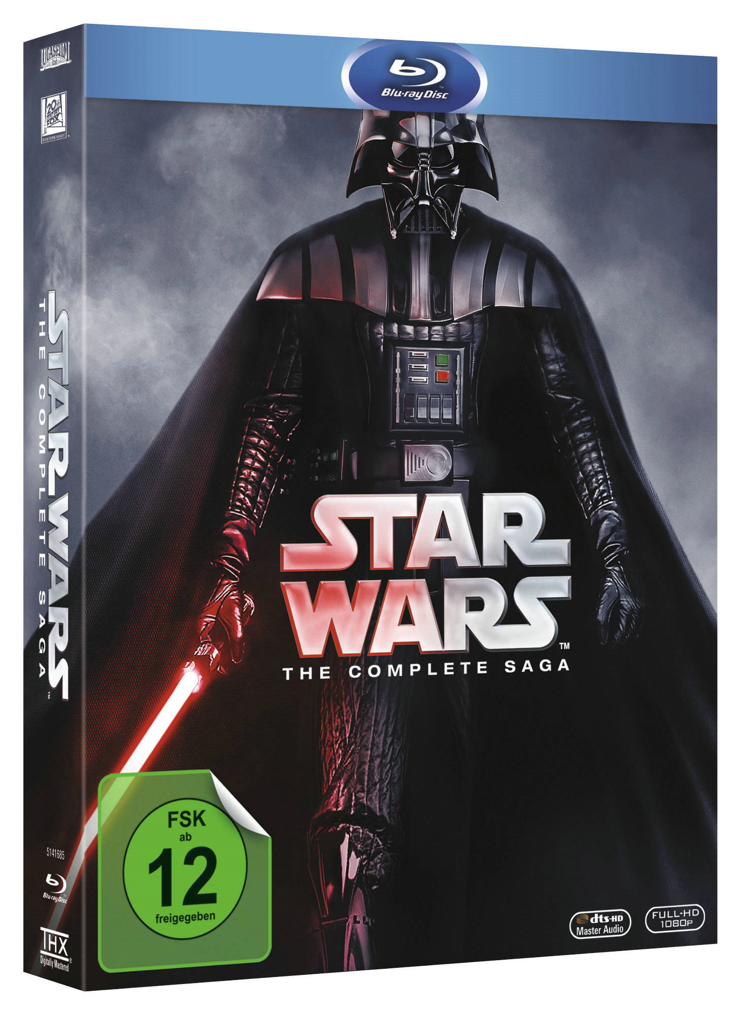 Star Wars: The Complete Saga Blu-ray-Box. Darth Vader hält auf dem Cover ein rotes Lichtschwert.