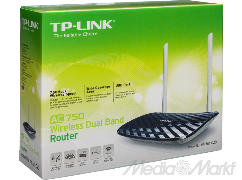TP-Link router doboz. Zöld és fehér. Router kép elől. Antennák láthatók. Szöveges részletek.