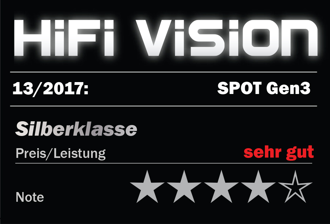Schwarzer Hintergrund mit weißem Text und Sternen, beschreibt 'Silberklasse' mit 'sehr gut'.