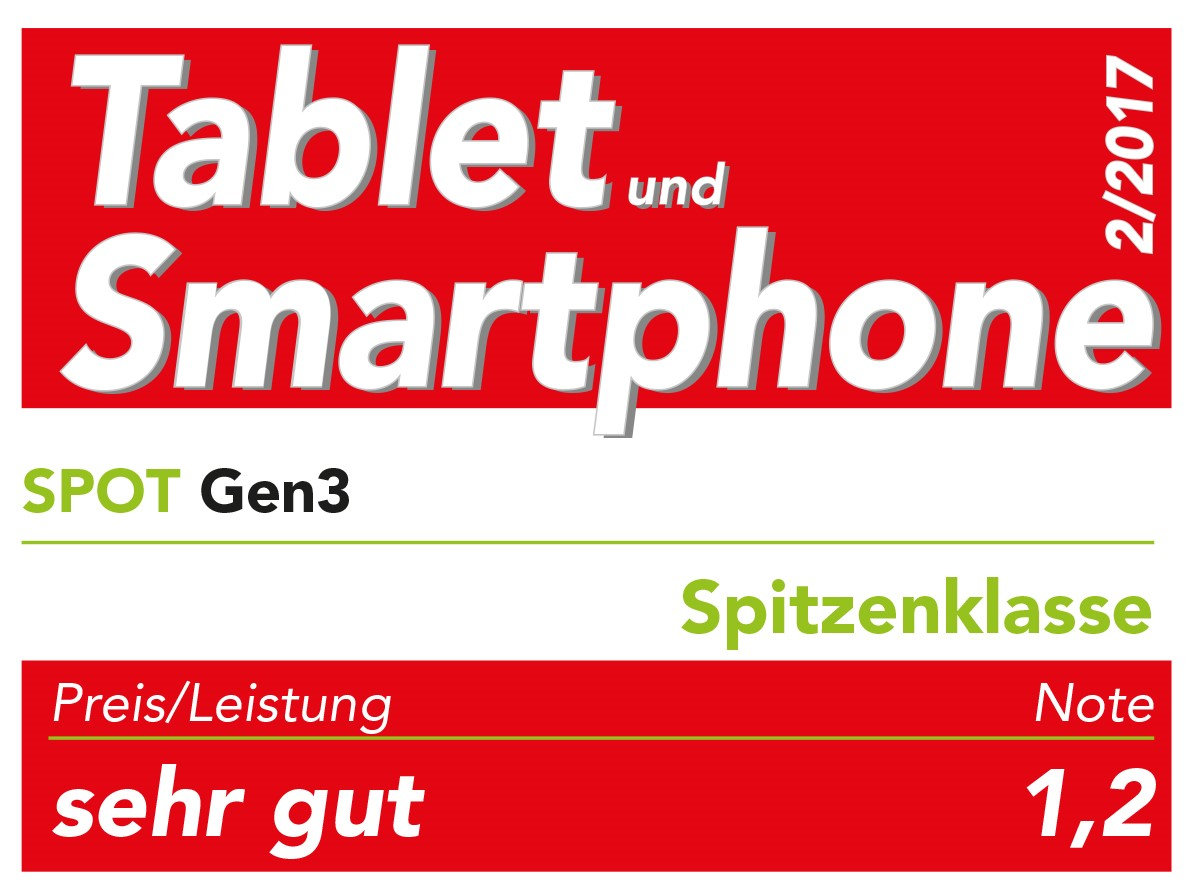 Roter Hintergrund mit weißem Text 'Tablet und Smartphone', 'Spitzenklasse' und Wert 1,2.