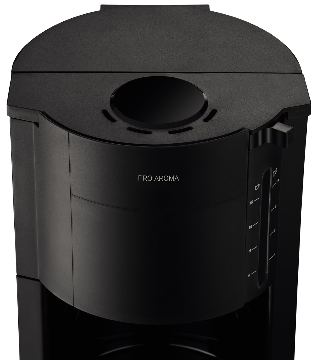 A black coffee maker with 'PRO AROMA' written on it.