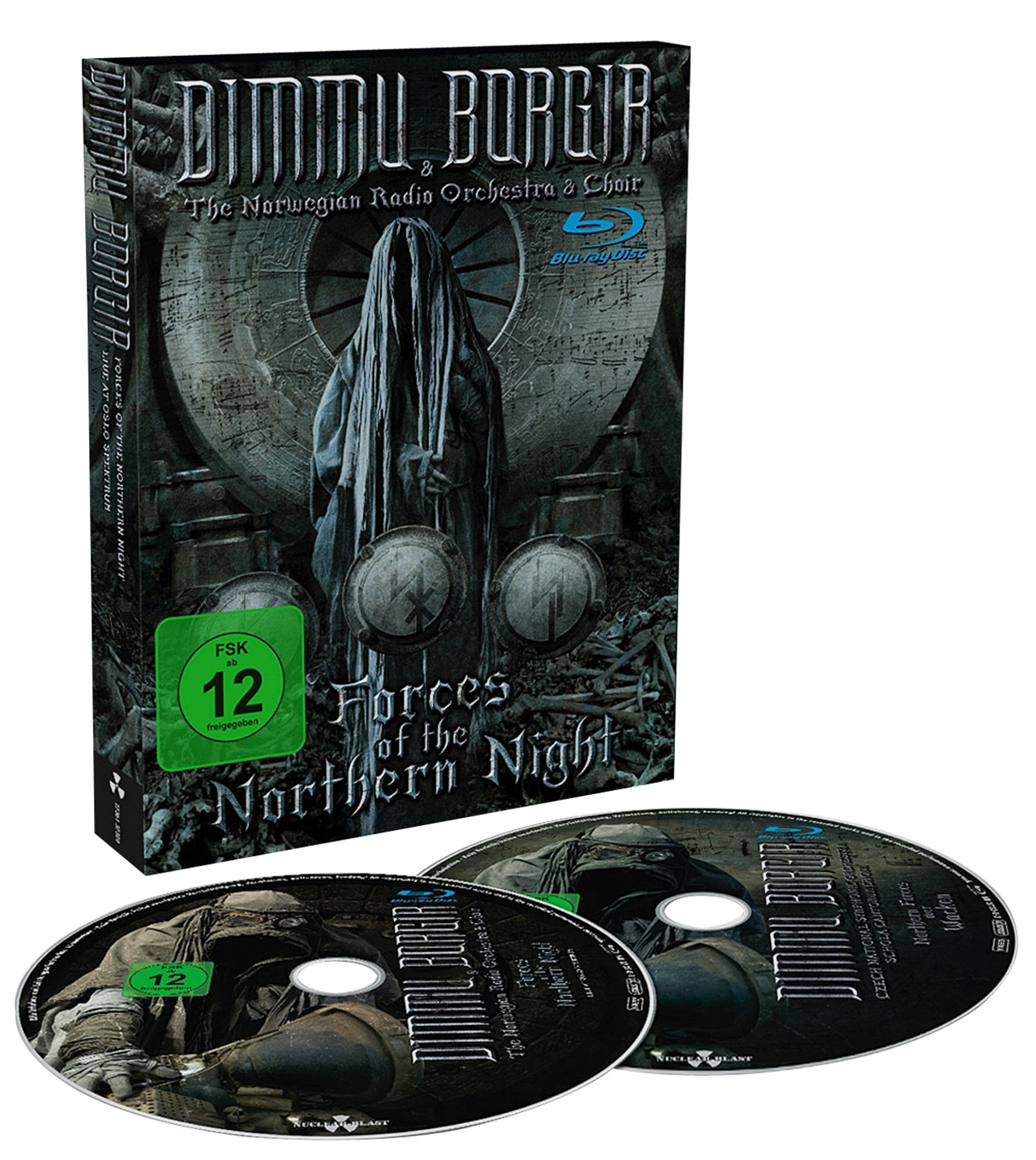 Dimmu Borgir Blu-ray-Boxset mit zwei Discs, Cover-Art mit einer Kapuzenfigur.