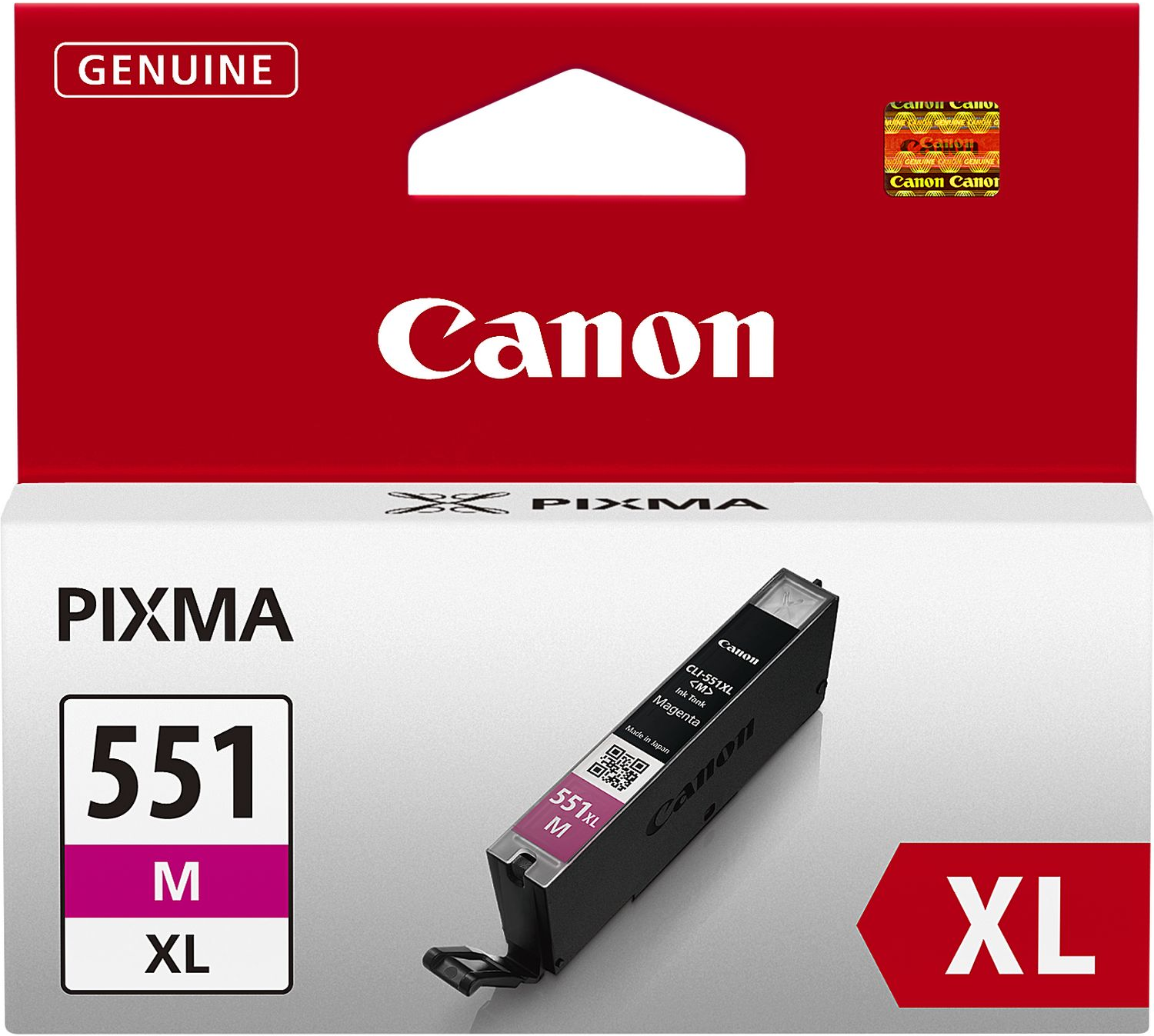 Paquet de cartouche d'encre magenta Canon Pixma 551 XL. La cartouche est visible.