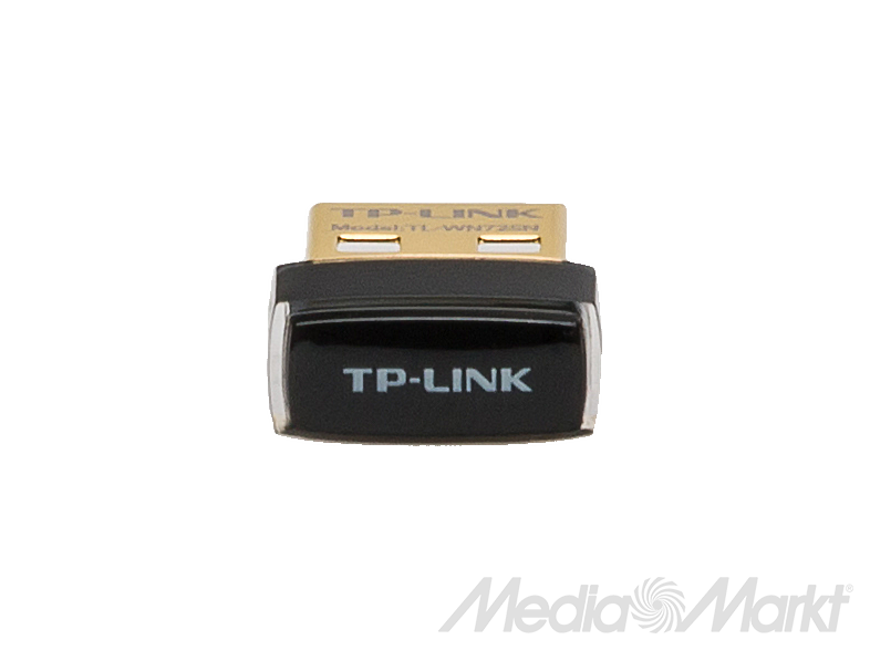 Egy fekete TP-Link USB hálózati adapter arany részletekkel fekete háttéren.