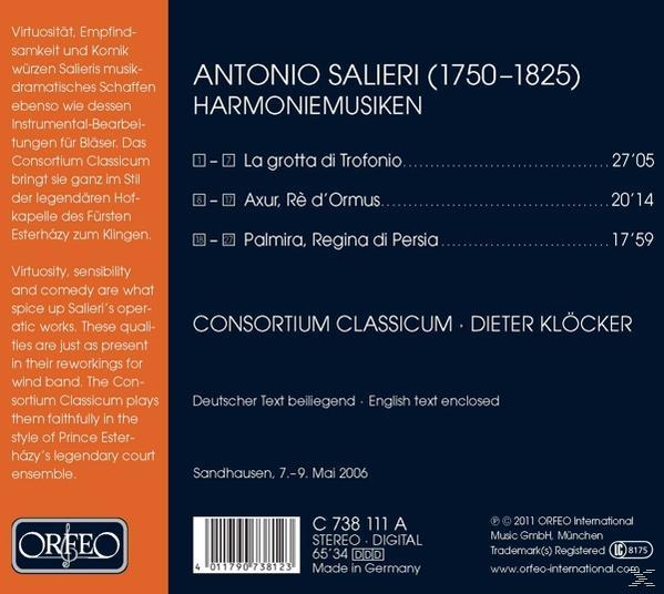 Ein CD-Cover mit Text über Antonio Salieri, Musik und einem Barcode.