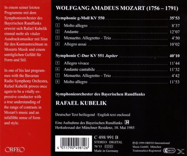 Rückseite einer CD mit Text über Mozarts Symphonie. Enthält Songtitel und Credits.