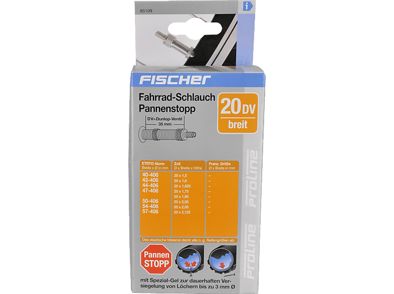 FISCHER 85109 PASI 20" Breit AV Fahrradschlauch