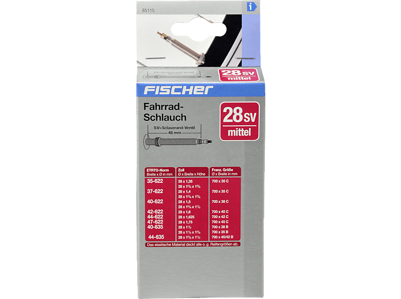 FISCHER 85115 28" Mittel SV Fahrradschlauch
