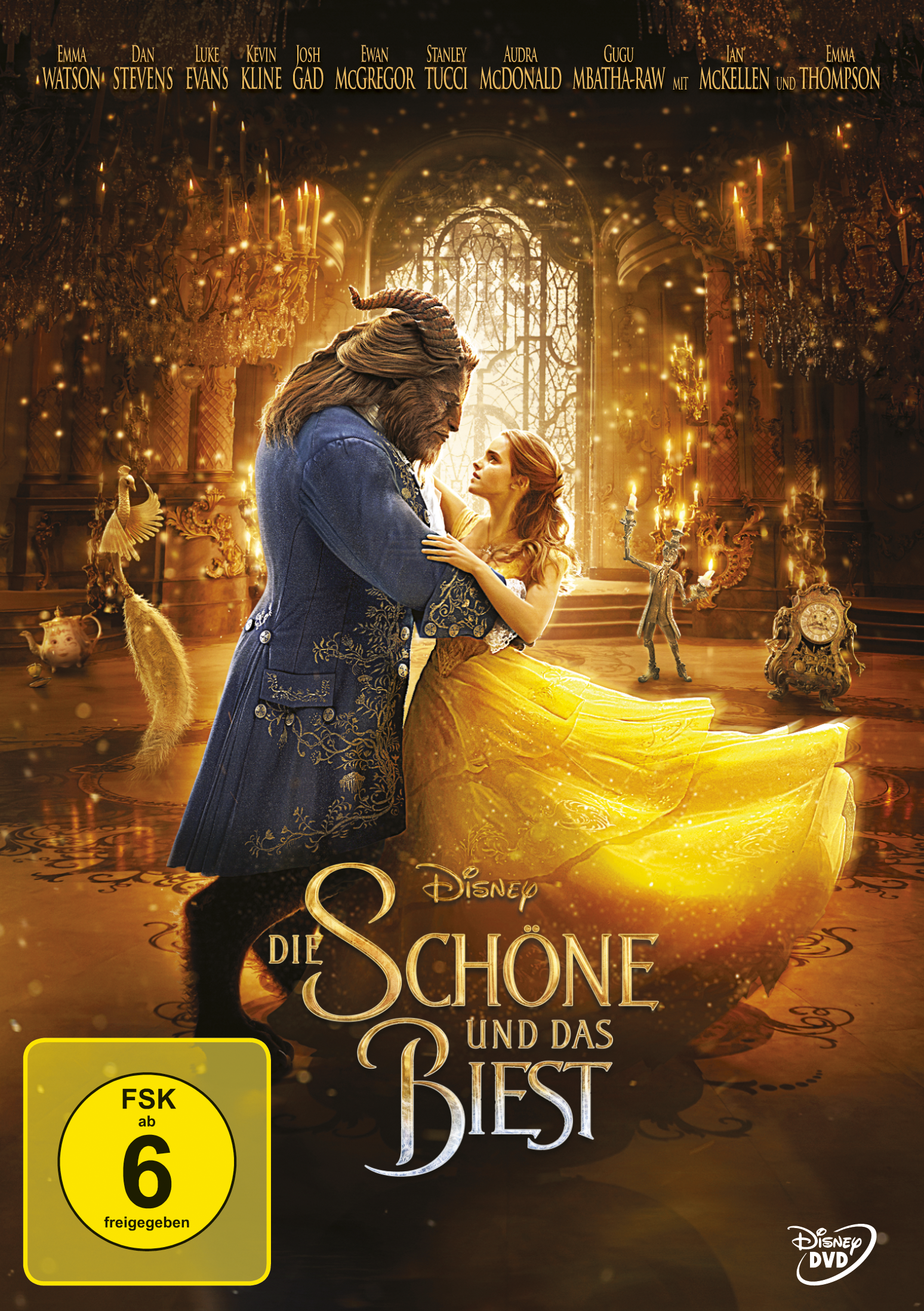 Filmplakat von Die Schöne und das Biest, mit den tanzenden Charakteren.