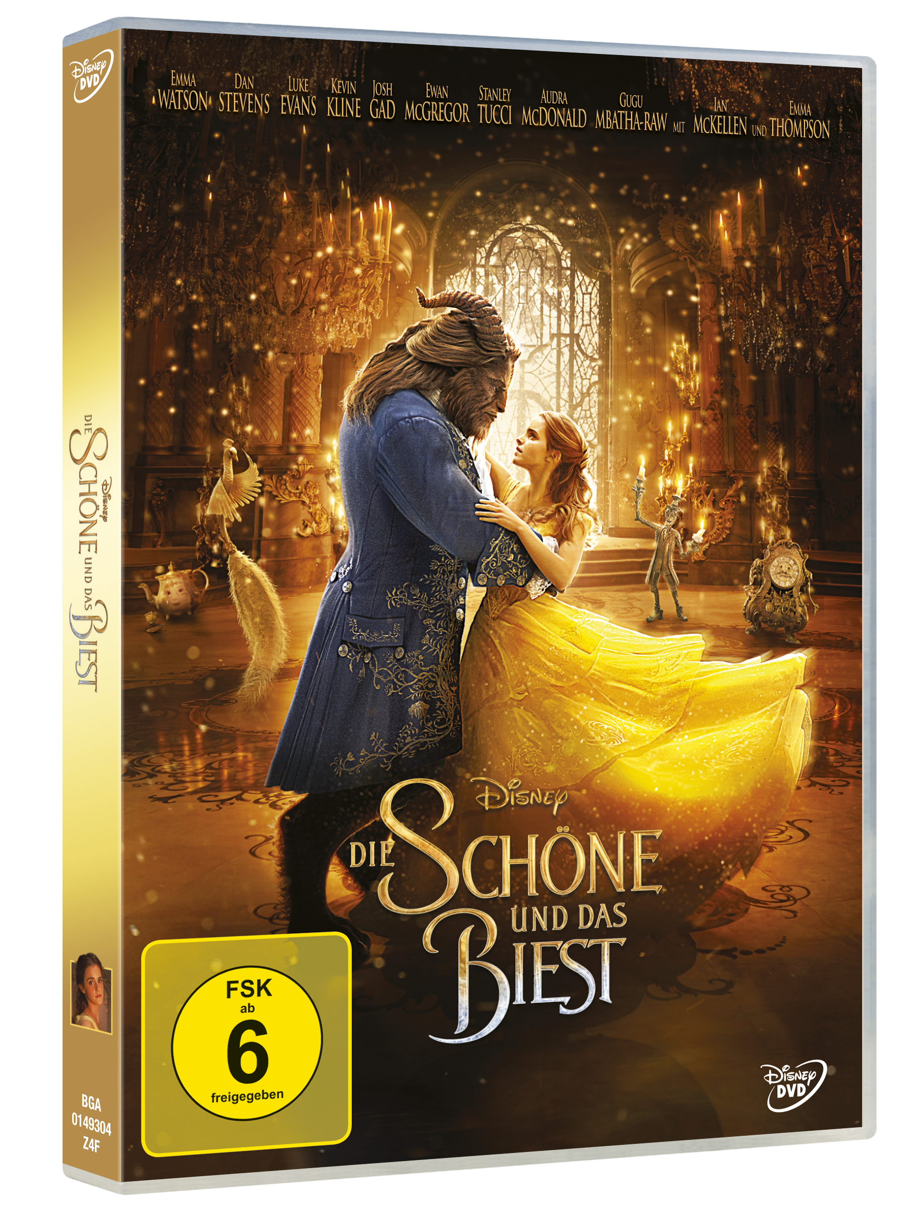 DVD-Cover von "Die Schöne und das Biest" mit Biest und Belle beim Tanzen.