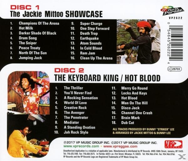 CD mit zwei Titellisten und zwei Männern mit Mikrofonen. The Jackie Mittoo Showcase und The Keyboard King.