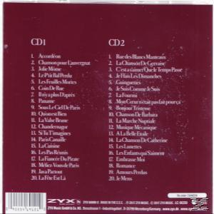 CD-Rückseite mit Titellisten auf Französisch. Die Hülle ist weinrot mit weißem Text. Listet Songs von CD1 und CD2 auf.