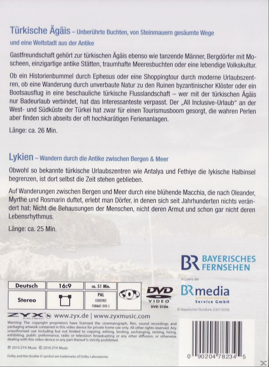 DVD-Rückseite. Text über die türkische Ägäis, antike Städte und Küstenlinien.