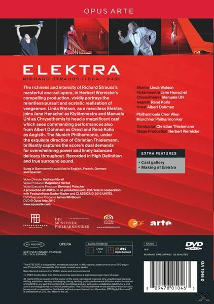 DVD-Cover für die Oper "Elektra". Enthält Angaben zu Besetzung und Produktion, Operntitel und Regisseur.