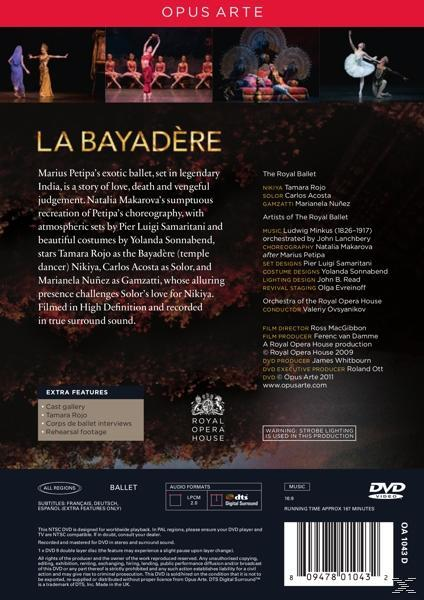 Rückseite einer DVD-Hülle mit Text über das Ballett 'La Bayadère' und die Darsteller.