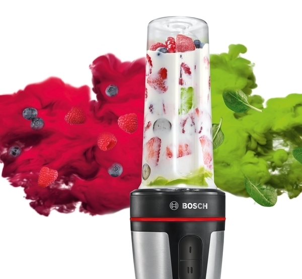 BOSCH MMBM700MDE VitaStyle Mixx2Go Smoothie Maker Schwarz/Edelstahl gebürstet (350 Watt, 0.5 l)