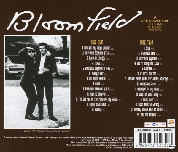 Albumcover. Zwei Männer in einem Schwarzweißfoto. Text: Bloomfield und Titelliste. Brauner Hintergrund.