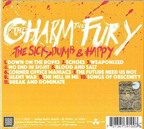 CD-Cover mit Text, orangefarbenem Hintergrund und Blutspritzern, Titelliste auf der Vorderseite.