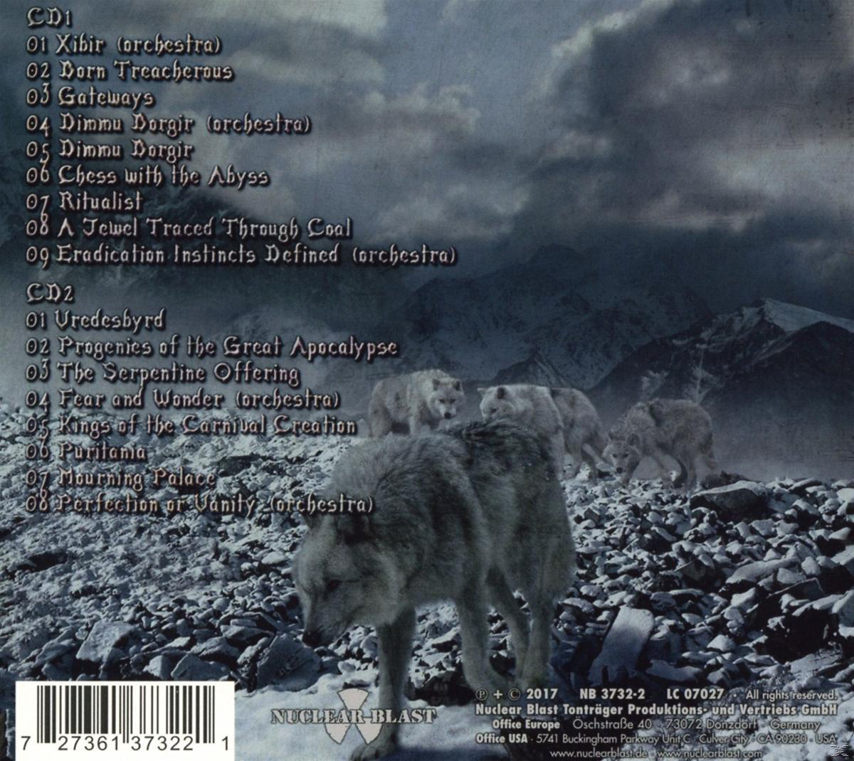Die Rückseite einer CD mit Wölfen im Schnee. Enthält Titelliste und das Nuclear Blast Logo.