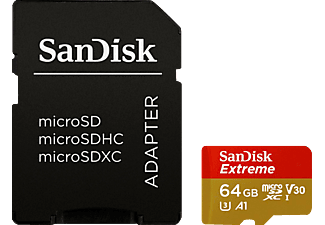 SANDISK microSDXC + SD-AD 64Go AC - Carte mémoire  (64 GB, 100 MB/s, Rouge/Or)