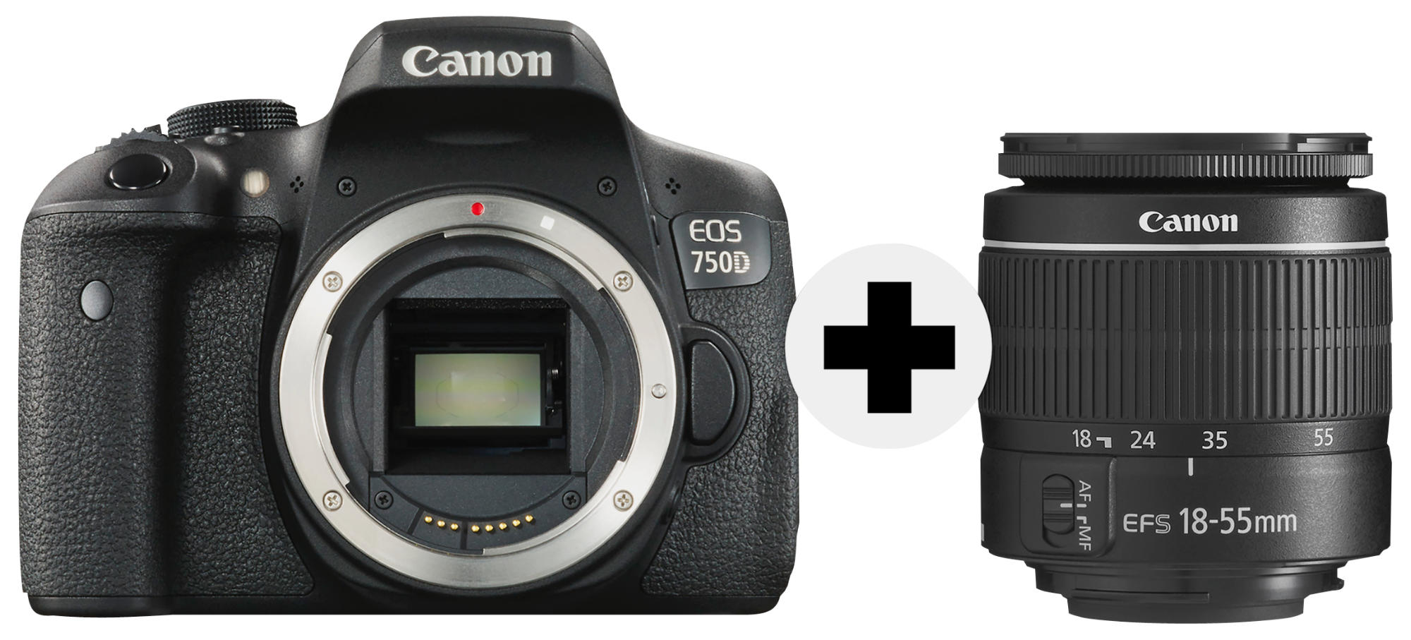 CANON EOS 750D Kit DFIN III Spiegelreflexkamera, 24,2 Megapixel, 18-55 mm Objektiv (EF-S), Touchscreen Display, WLAN, Schwarz
