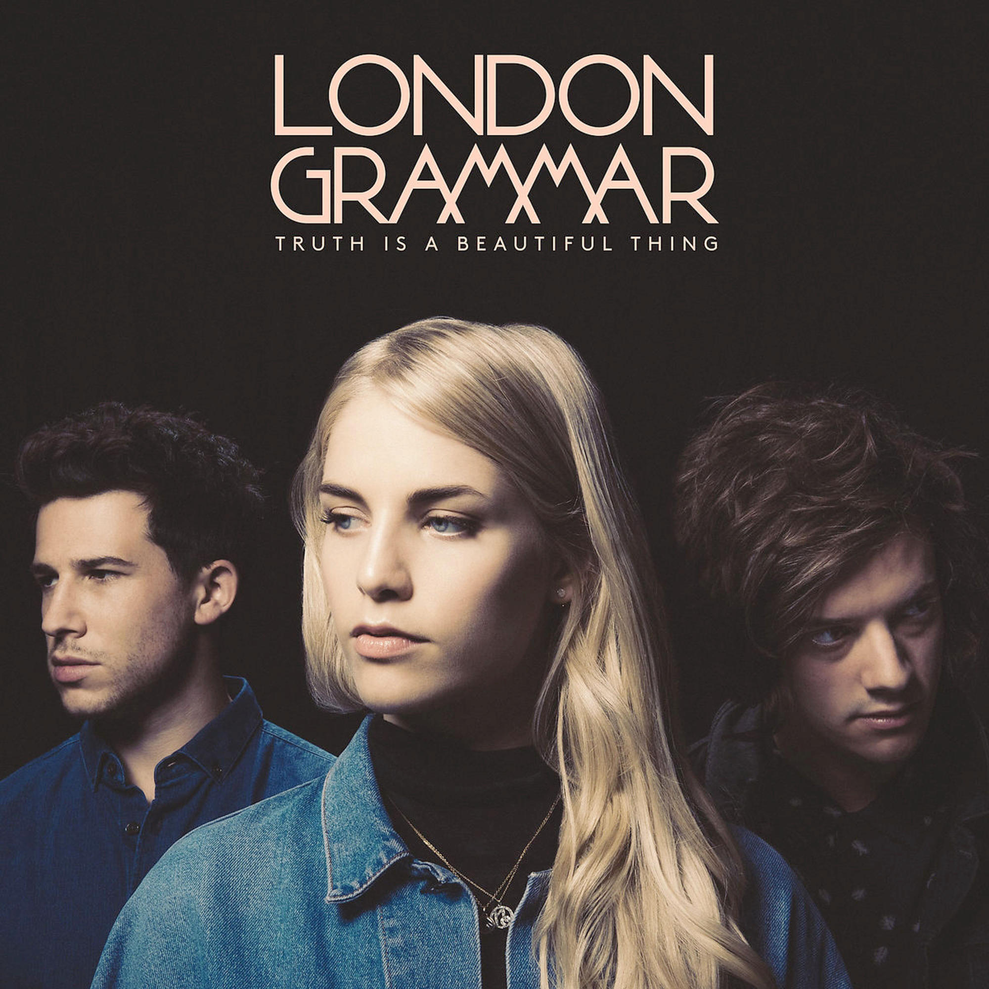 London Grammar Albumcover. Drei Personen stehen eng beieinander, der Bandname steht darüber.