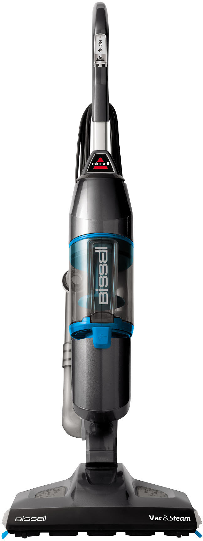Un nettoyeur Bissell Vac & Steam noir et gris.