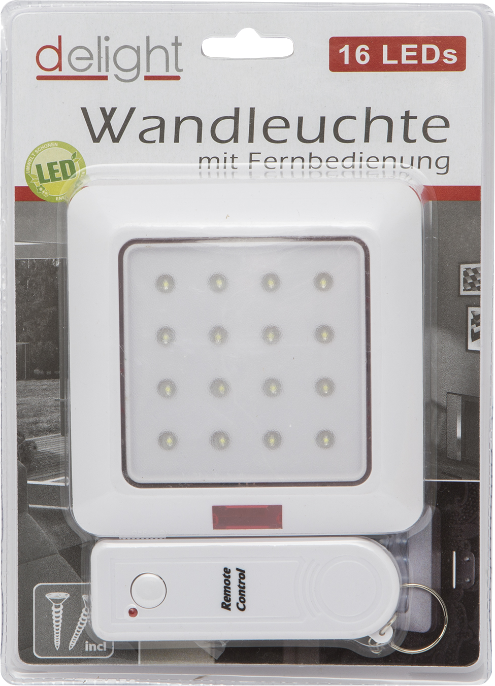 DELIGHT 20287 16 LED fali lámpa távirányítóval, elemes