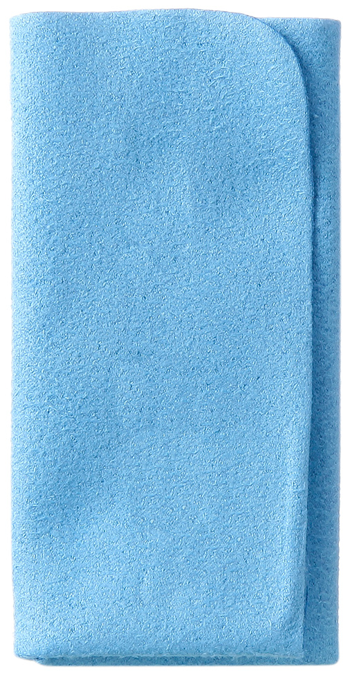 Een opgevouwen, lichtblauwe microvezeldoek, met textuur.