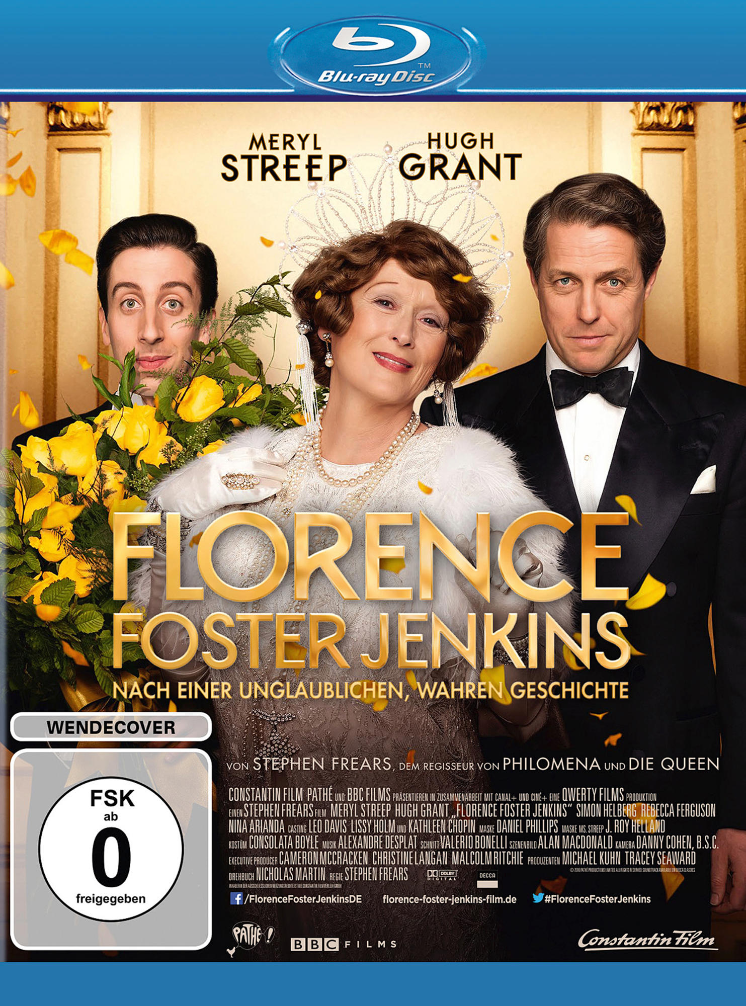 Filmposter für 'Florence Foster Jenkins' mit Meryl Streep und Hugh Grant. Es ist eine Blu-Ray Disc.