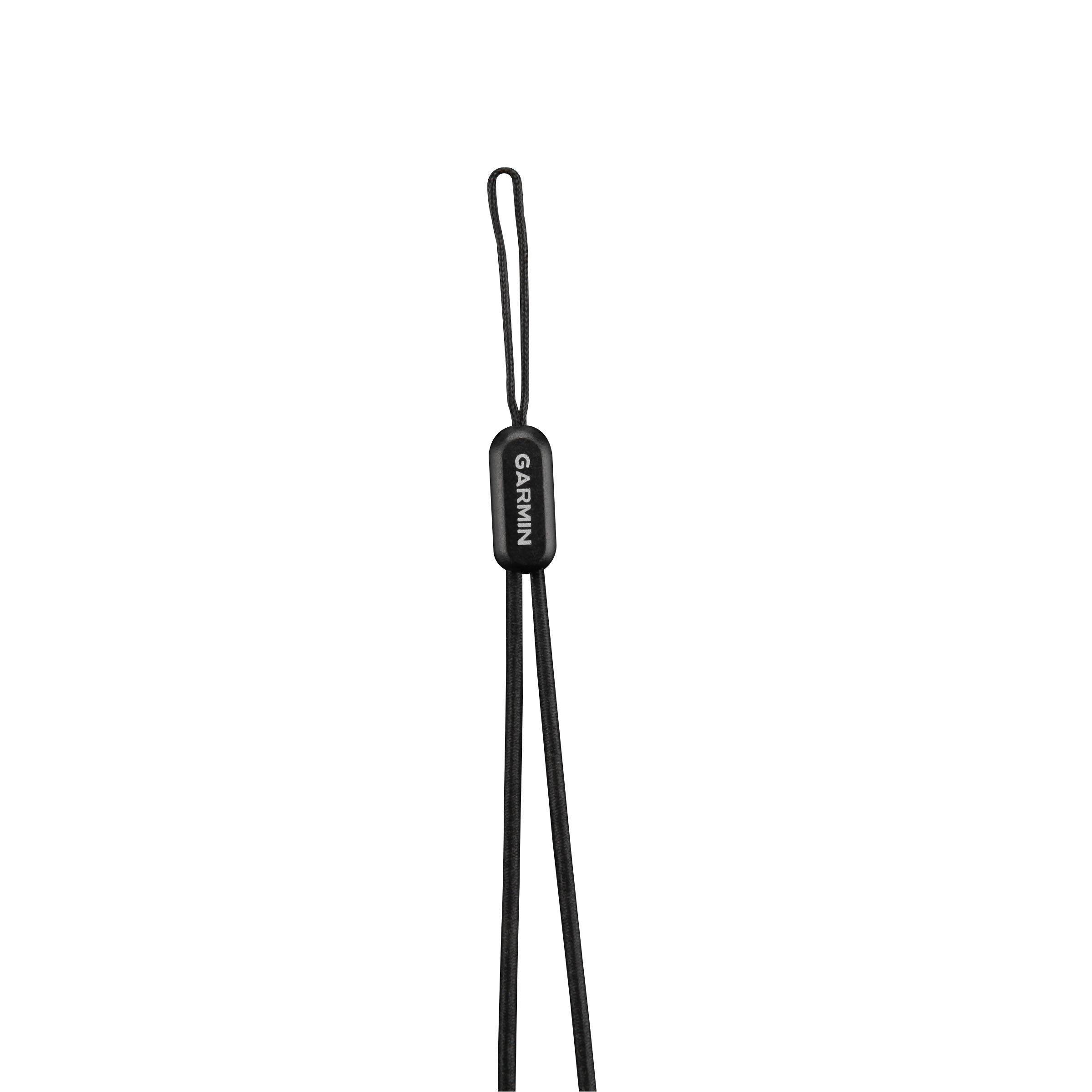Schwarzes Garmin-Handgelenkband mit Garmin-Logo auf weißem Hintergrund.