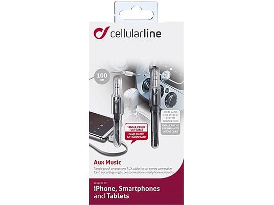 CELLULARLINE Audiokabel AUX Music 3.5 mm jack 1 m Zwart (AUXMUSICK)