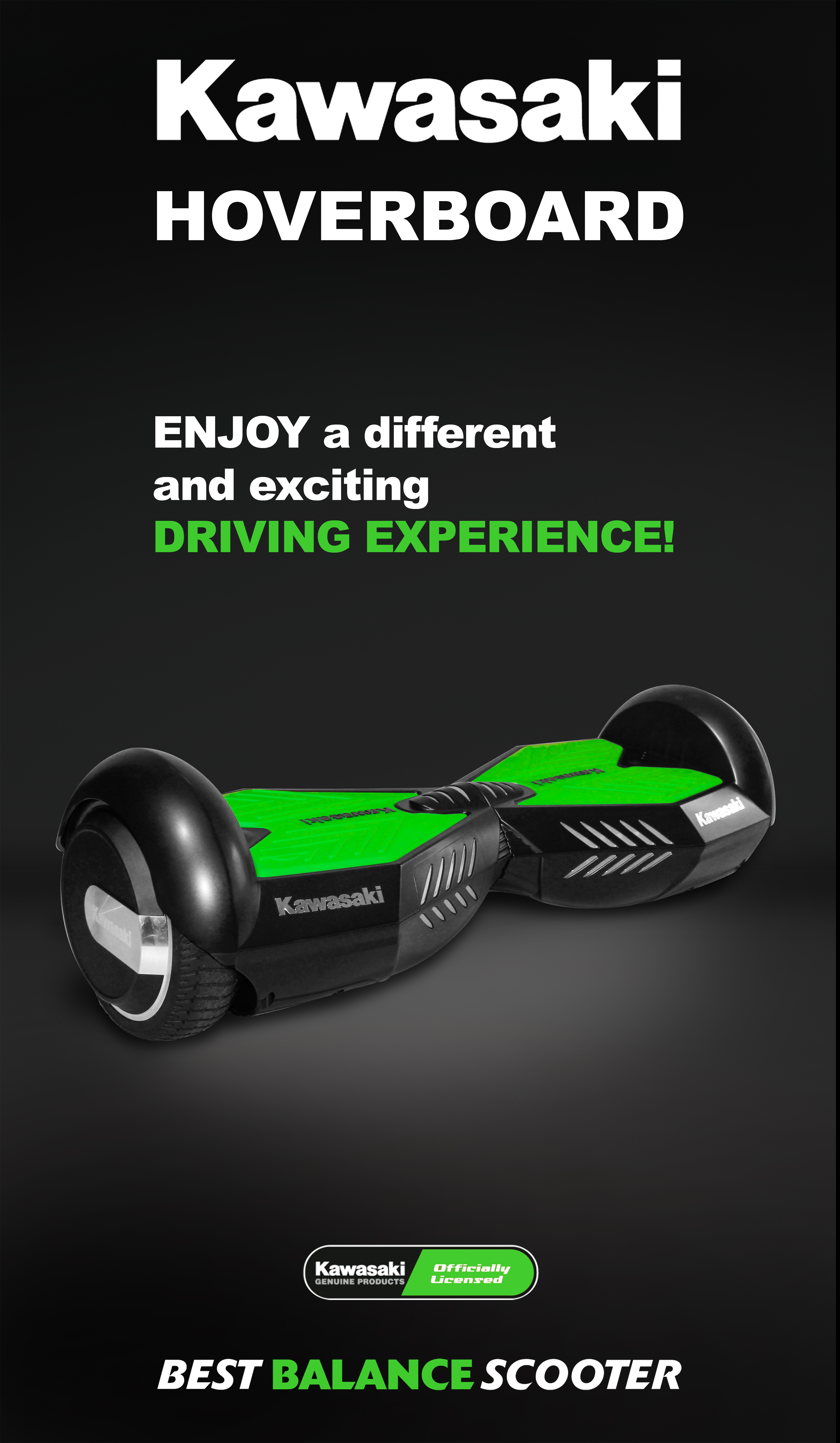 KAWASAKI E-Balancer Hoverboard 6.5 Zoll, schwarz (KSHOVERBOARD1BLK)