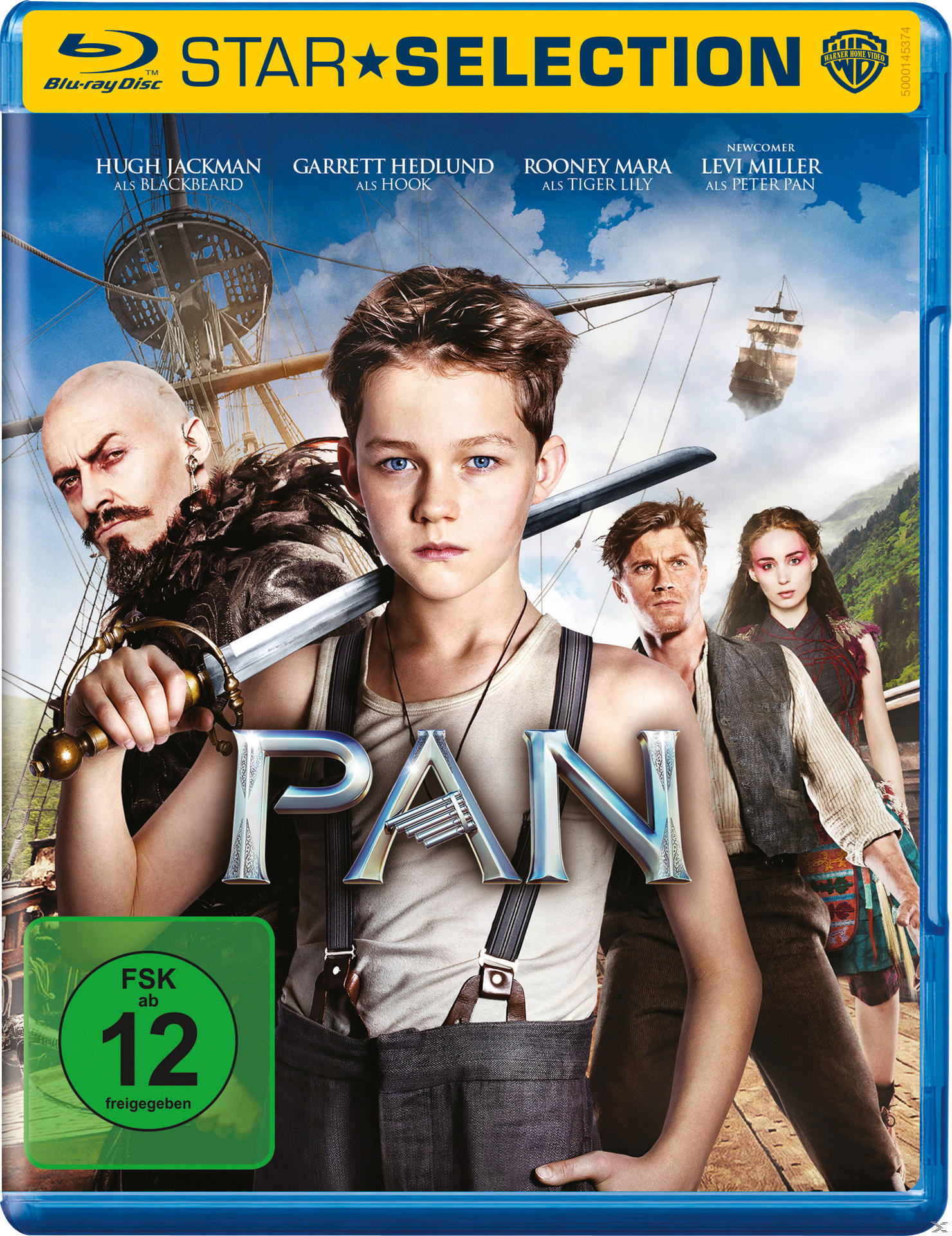Filmcover mit Peter Pan mit Schwert und Personen im Hintergrund.