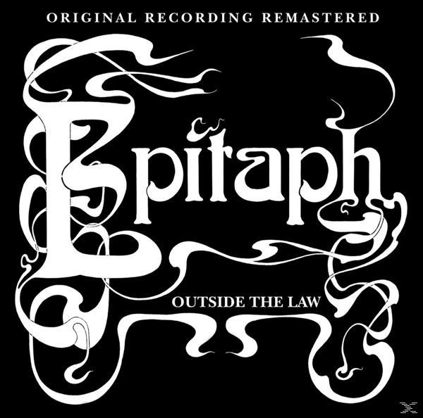 Schwarz-weiß-Albumcover mit dem Wort "Epitaph" in stilisiertem weißem Schriftzug und den Worten "Outside the Law".