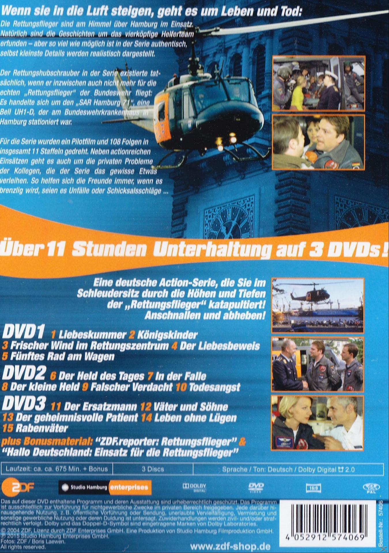 DVD-Cover mit Hubschrauber, Männern in Uniform und Text auf Deutsch über Rettung.