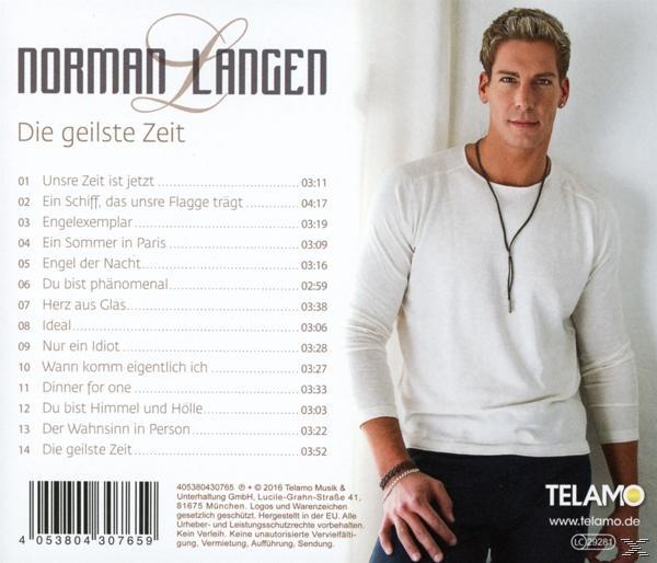 Albumcover mit einem Mann in weißem Hemd, Text 'Die geilste Zeit' und Künstlername.