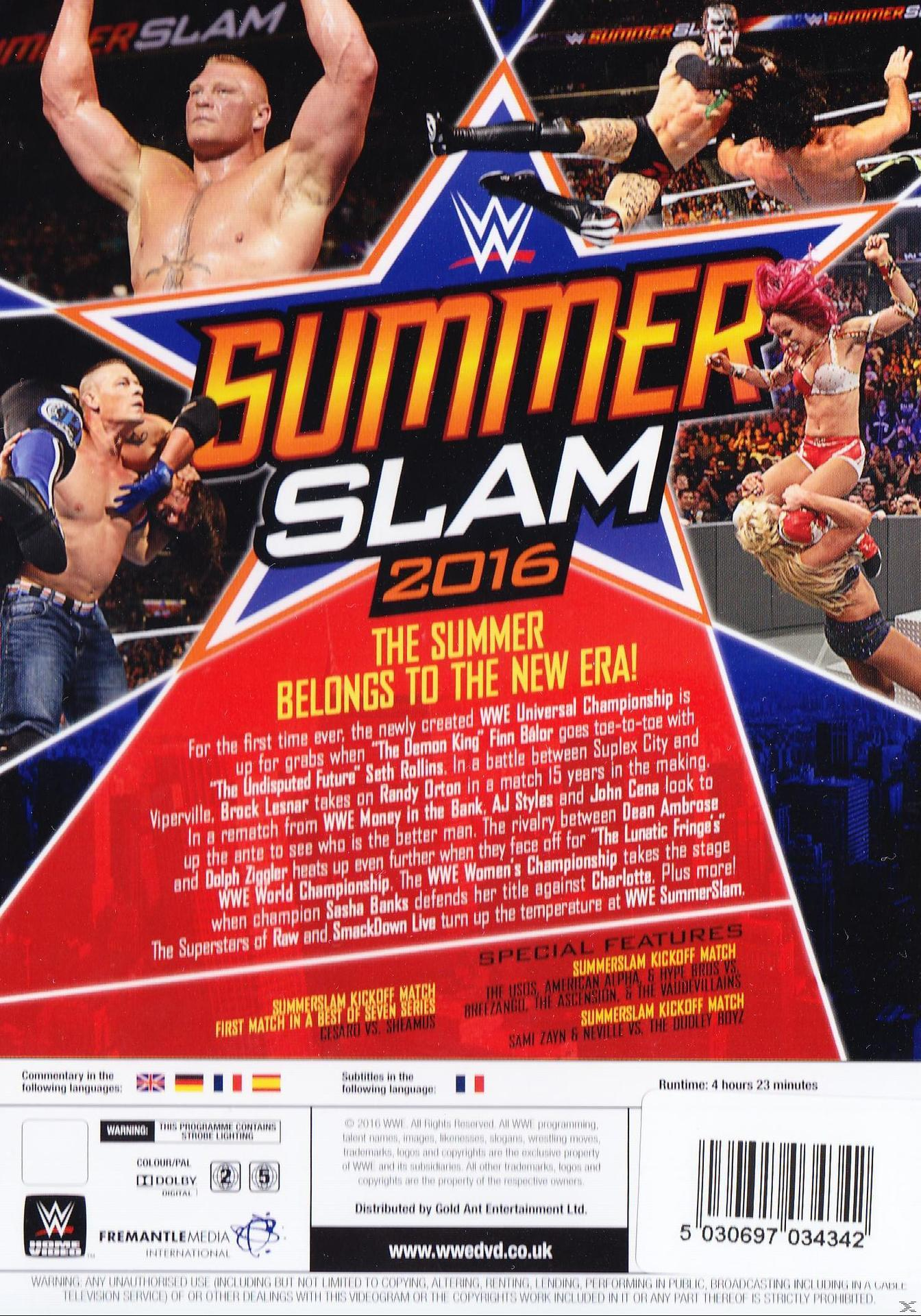 WWE SummerSlam 2016 DVD-Cover mit Wrestlern. Der Hintergrund zeigt einen Wrestling-Ring.