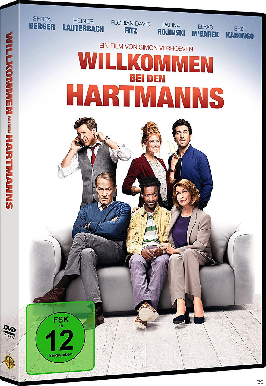 DVD-Cover von 'Willkommen bei den Hartmanns' mit einer Gruppe von Leuten auf einem Sofa.