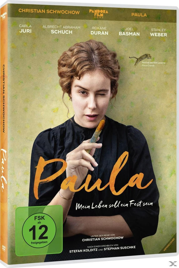 DVD-Cover mit einer Frau, die einen Pinsel hält. Titel ist "Paula", künstlerisches Thema.
