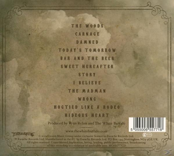 Albumcover: Text 'The White Buffalo' und Titelliste.