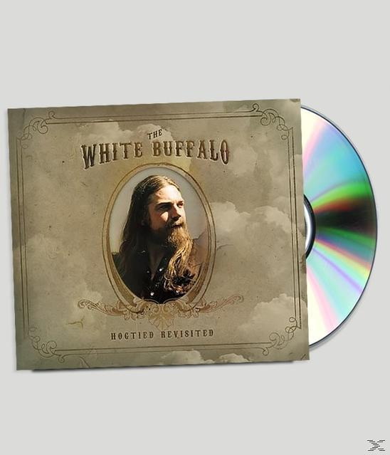 The White Buffalo Albumcover mit einem Mann in einem gezeichneten Oval, beiger Hintergrund.