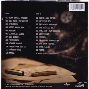 Albumcover mit einer Liste von Songtiteln und zwei goldenen Patronenhülsen auf einem abgenutzten Papierhintergrund.