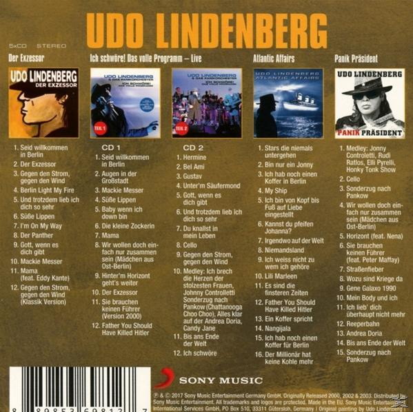CD-Set für Udo Lindenberg, mit mehreren Discs, Songtiteln und Albumcover.