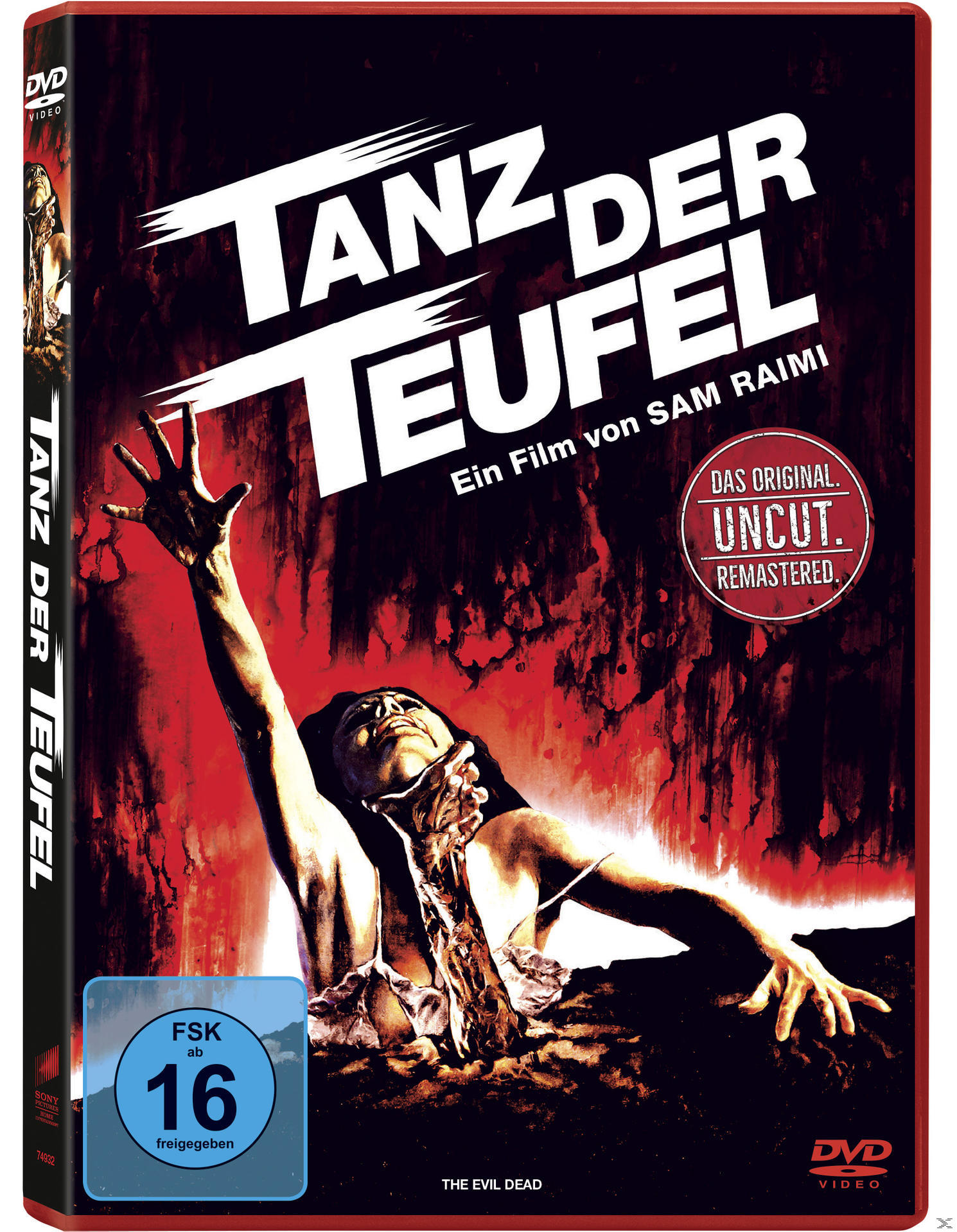 DVD-Cover für 'Tanz der Teufel'. Eine Hand einer Frau erscheint aus rotem Hintergrund, mit Filmtitel und Bewertung.