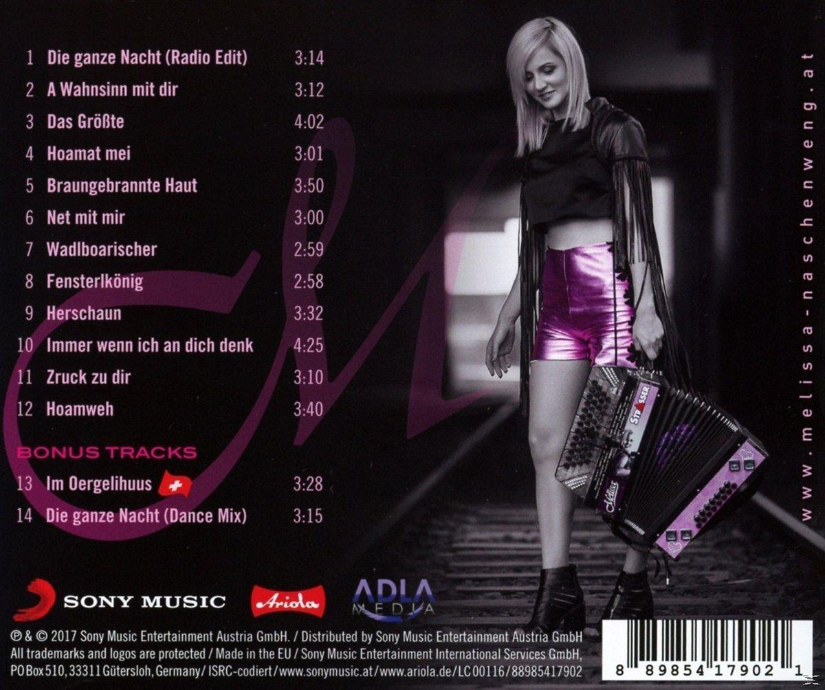 CD-Hülle hinten. Eine Frau mit pinken Shorts und einem Akkordeon steht auf einem Bahngleis. Songtitel werden aufgelistet.