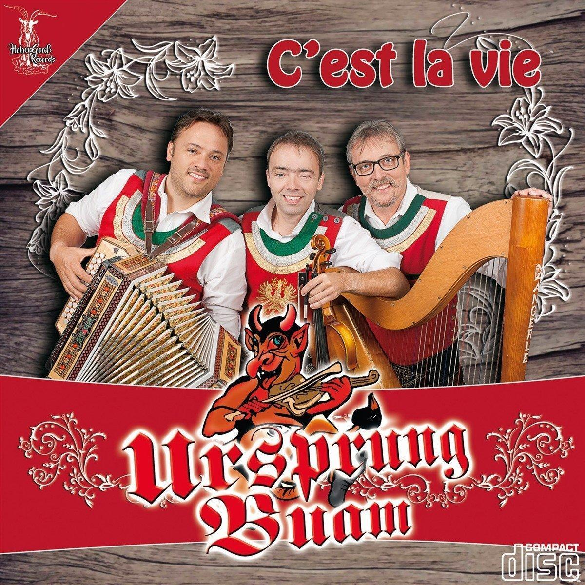 Albumcover von drei Männern, die Instrumente spielen, mit Text.