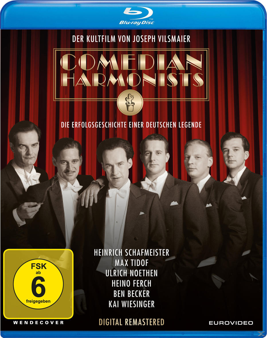 Blu-ray-Cover. Gruppe von Männern in Smokings. Titel: 'Comedian Harmonists'. Wende-Cover.