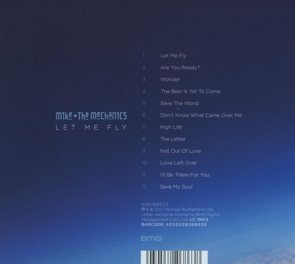 Albumcover. Titel: Mike + The Mechanics, Let Me Fly. Titel auf blauem Hintergrund.
